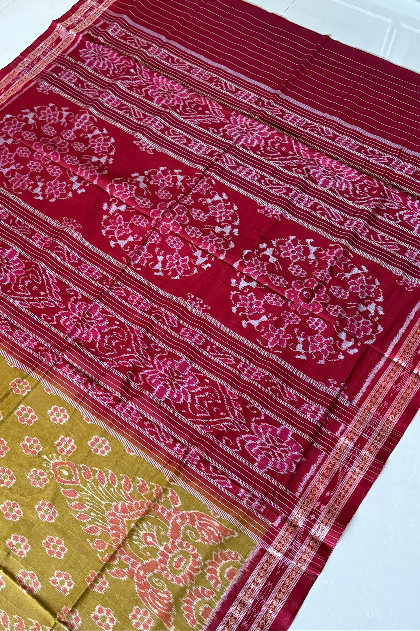 Odisha Ikkat Khandua Cotton Saree-  Khaki