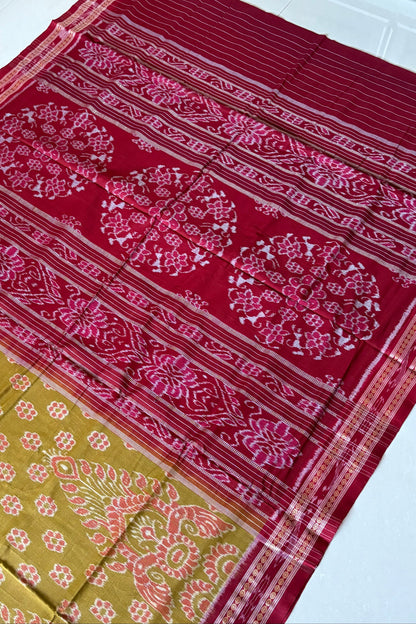 Odisha Ikkat Khandua Cotton Saree-  Khaki