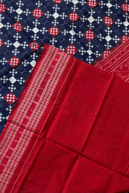 Sambalpuri Pure Cotton Saree - Navy Blue