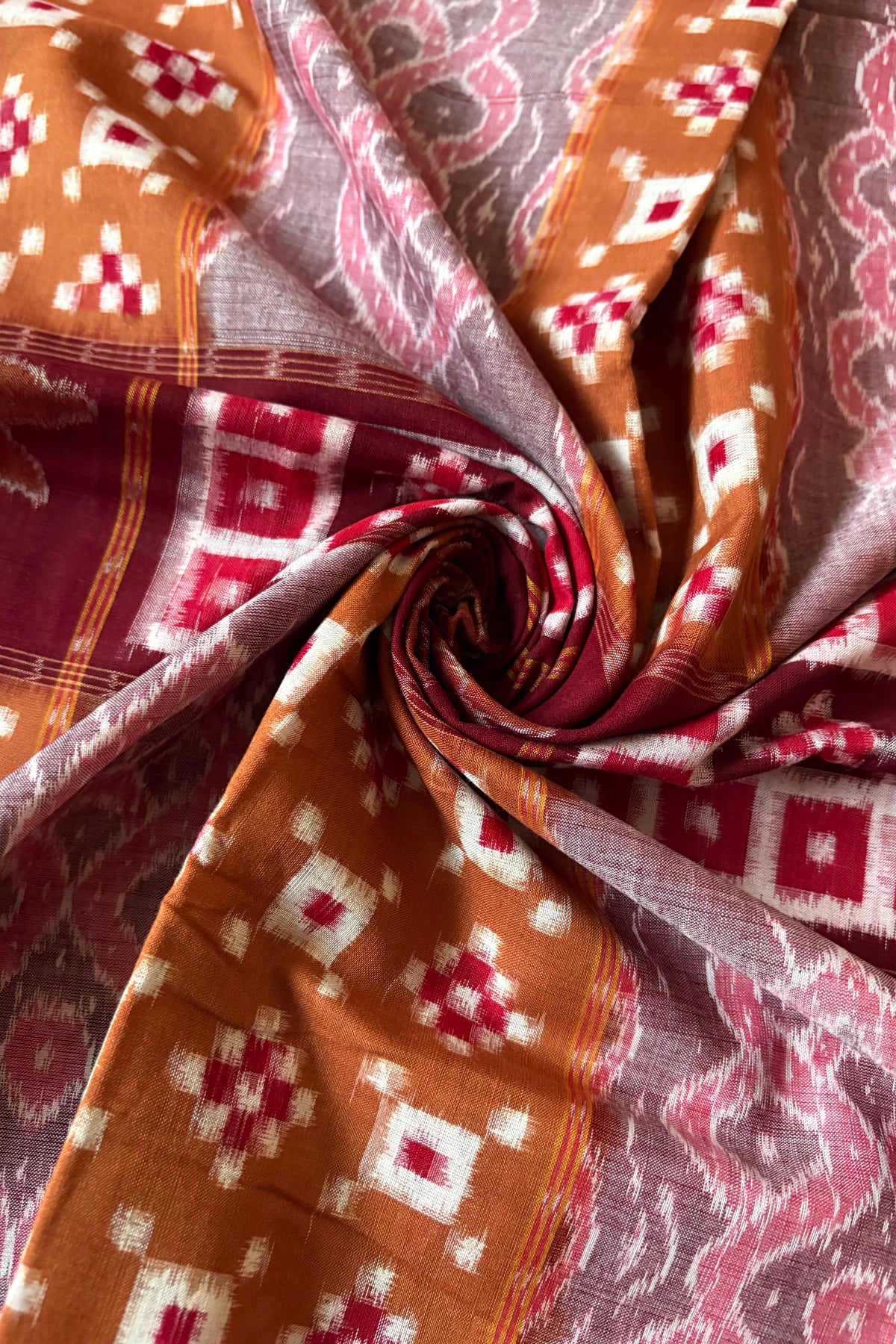 Sambalpuri Pure Cotton Saree - Brown & Maroon