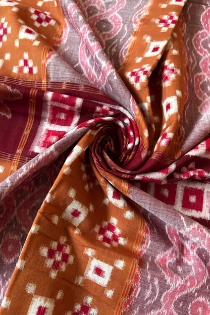 Sambalpuri Pure Cotton Saree - Brown & Maroon