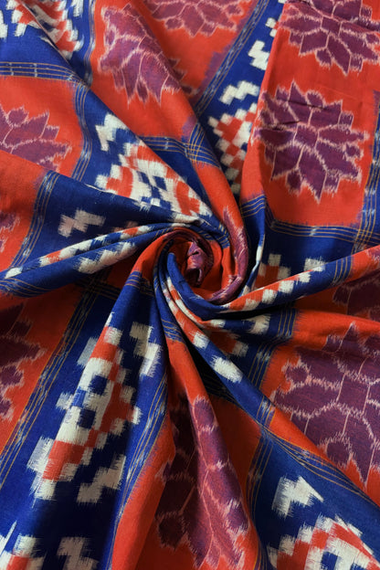 Exclusive Sambalpuri Pure Cotton Saree - Orange and Blue