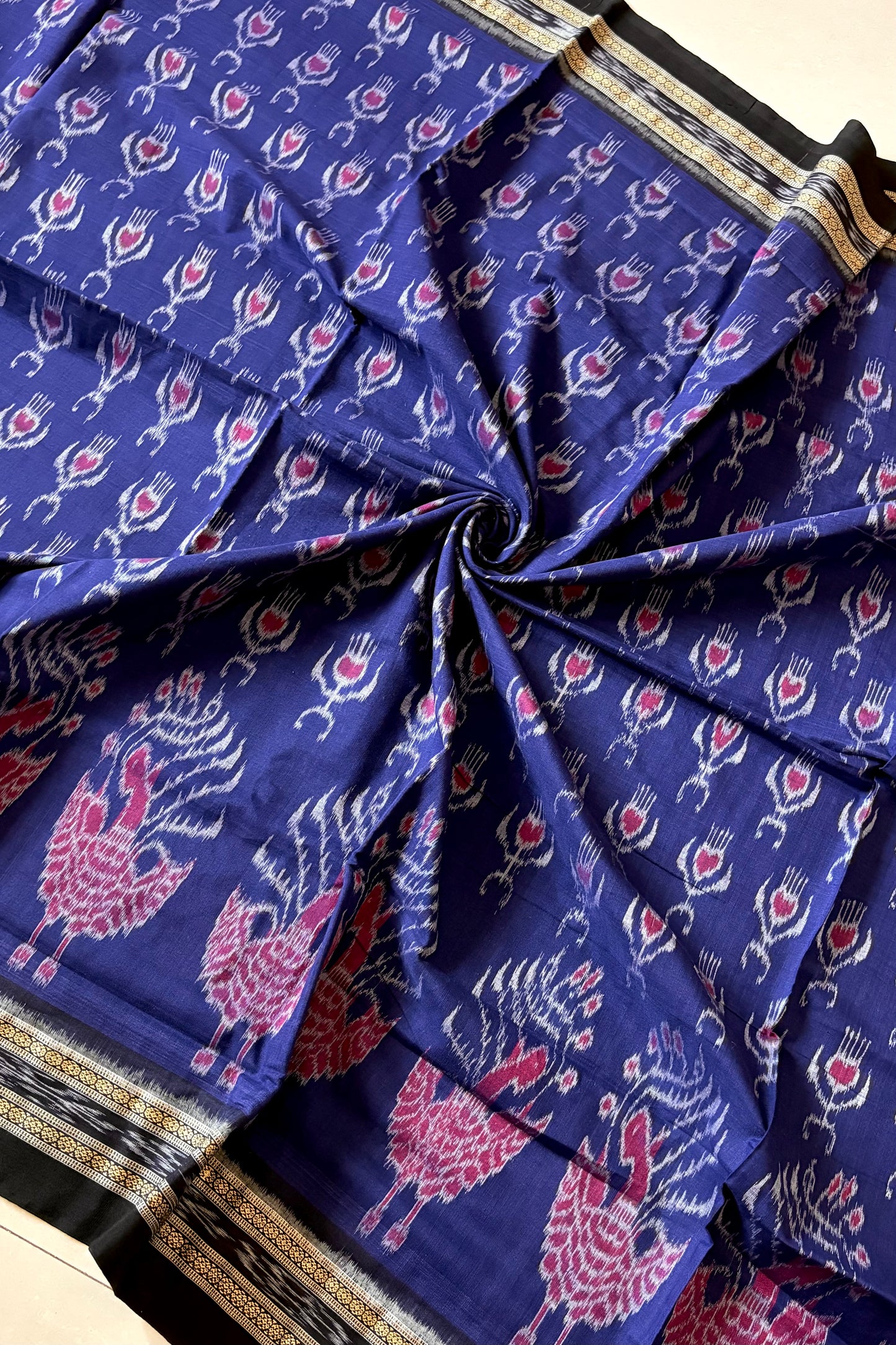 Odisha Ikkat Khandua Cotton Saree- Navy Blue