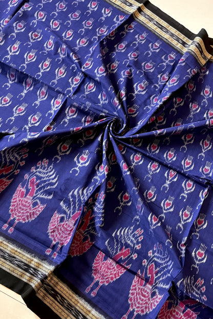 Odisha Ikkat Khandua Cotton Saree- Navy Blue
