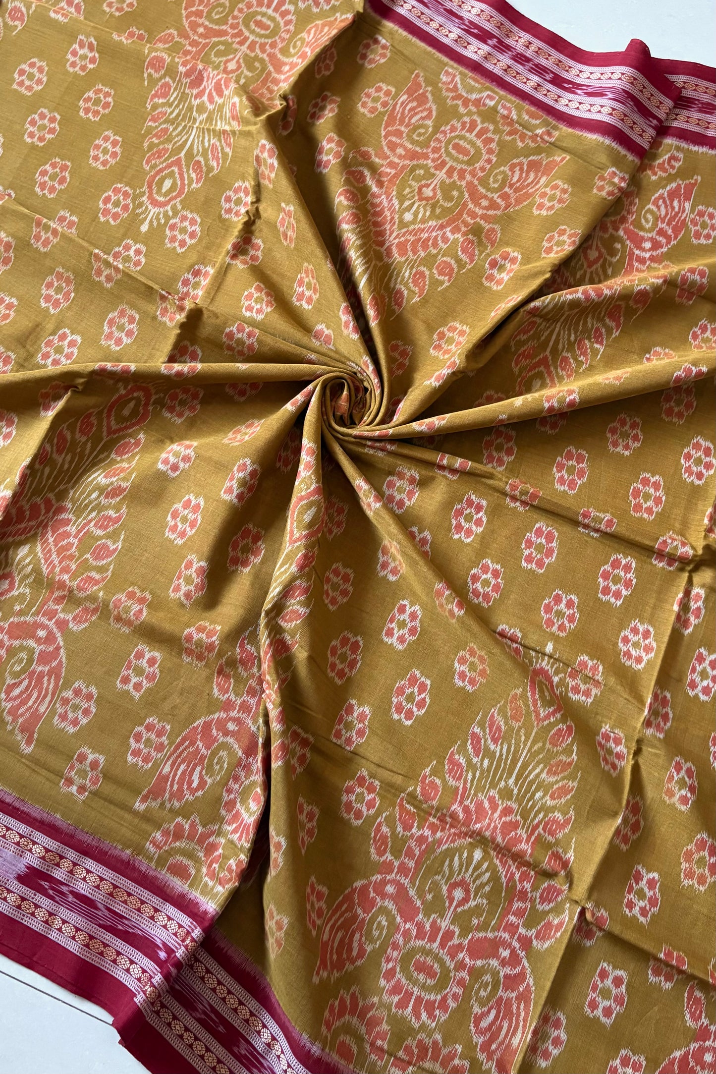 Odisha Ikkat Khandua Cotton Saree-  Khaki