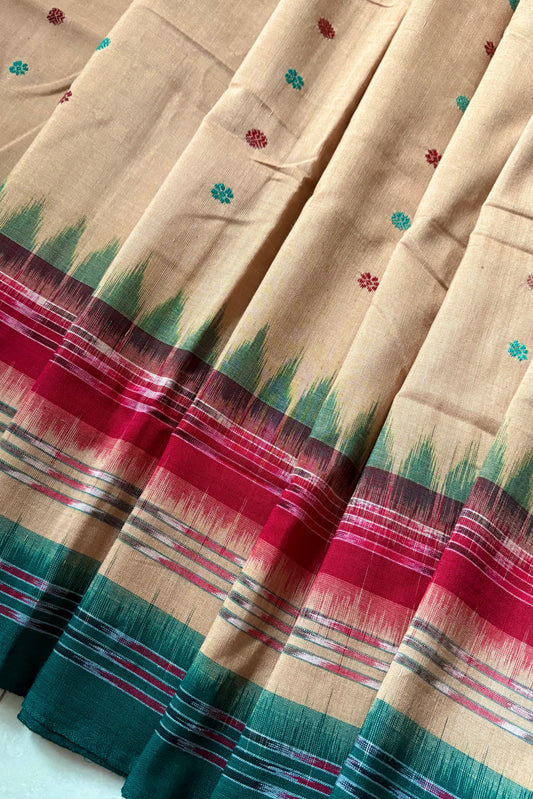 Exclusive Khandua Cotton Saree - Beige & green