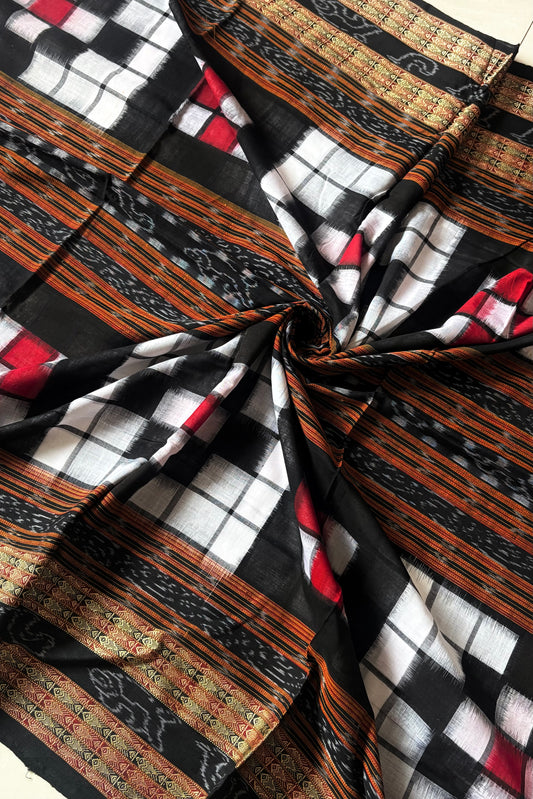 Sambalpuri Bichitrapuri Pure Cotton Saree: Black & White