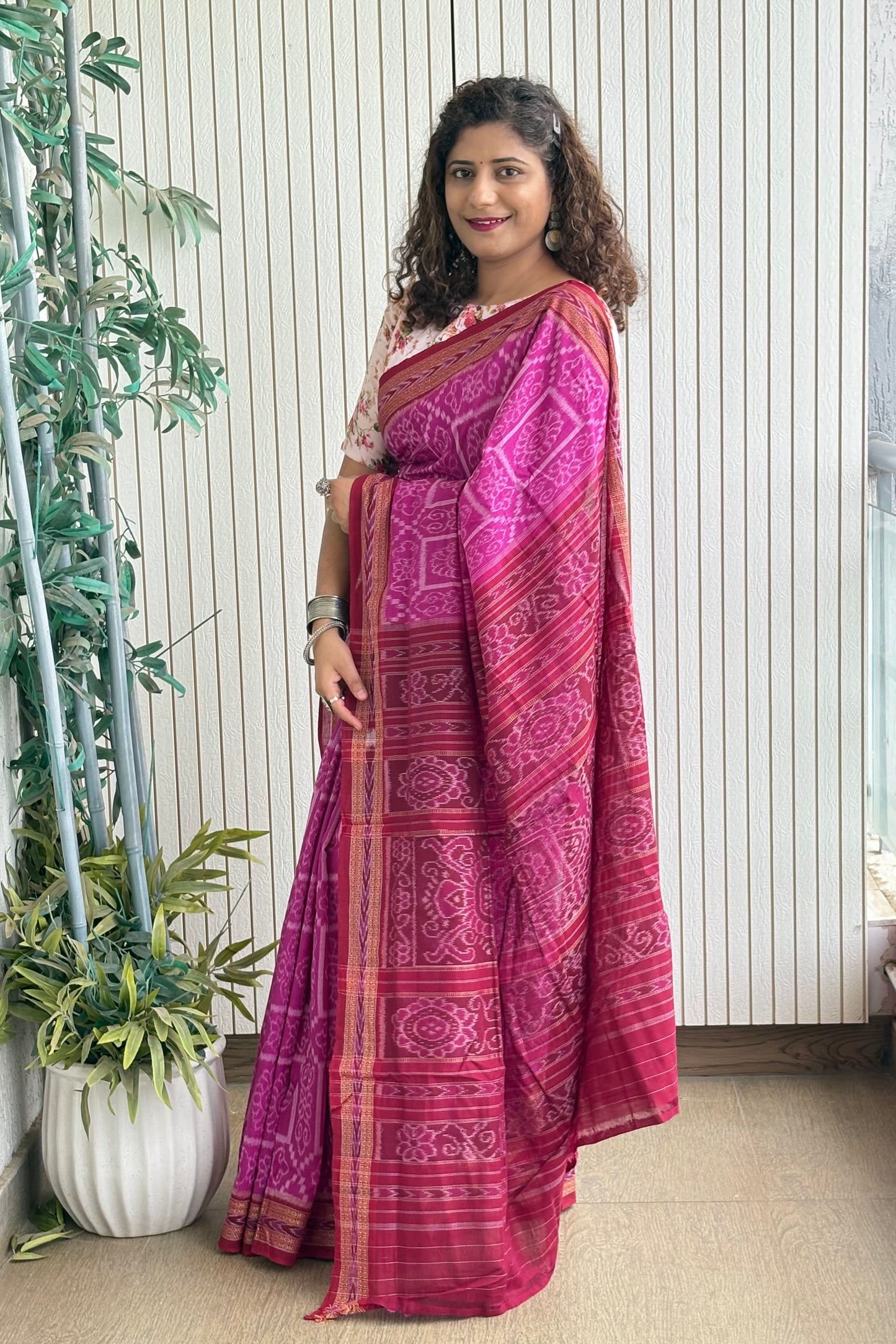 Odisha Ikkat Khandua Cotton Saree- Mauve Pink