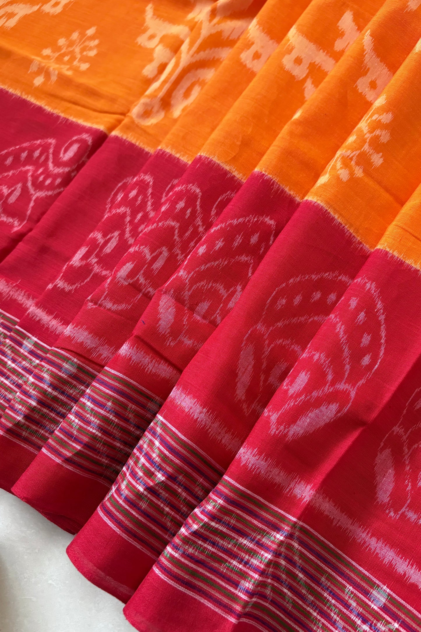 Nuapatna Ikkat Khandua Cotton Saree - Orange
