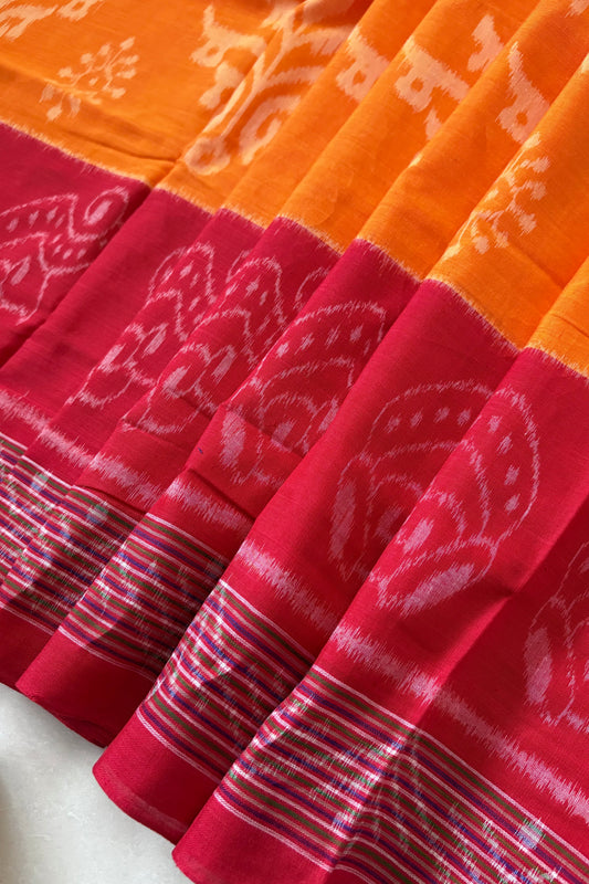 Nuapatna Ikkat Khandua Cotton Saree - Orange