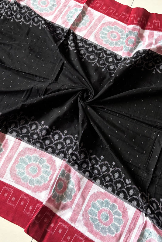 Odisha Ikkat Khandua Cotton Saree - Black
