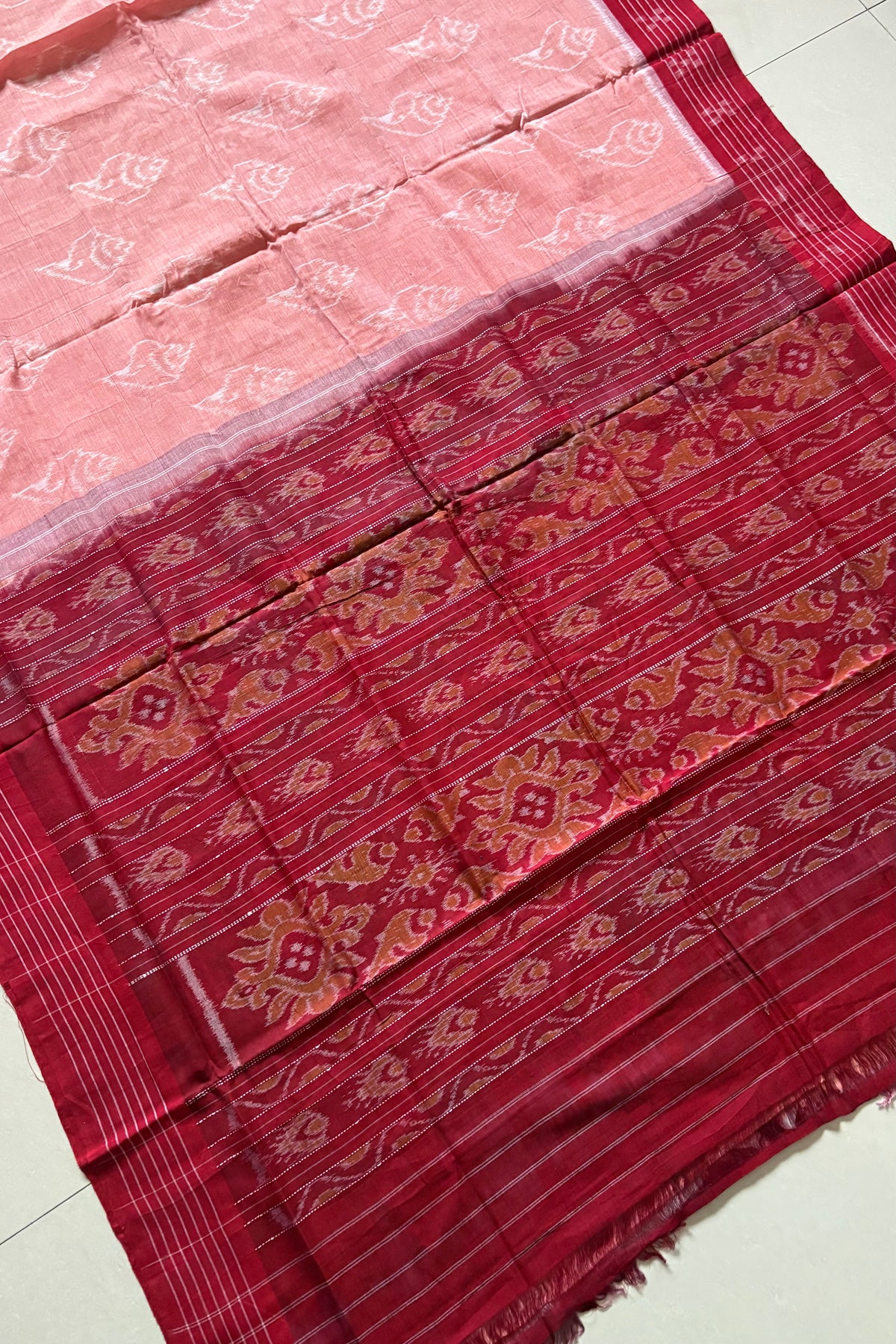 Odisha Ikkat Khandua Cotton Saree - Peach