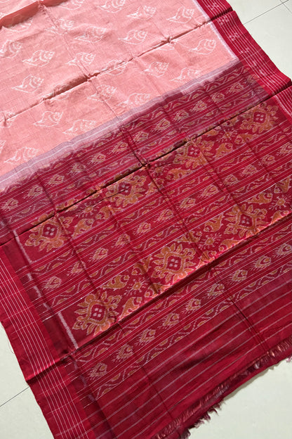 Odisha Ikkat Khandua Cotton Saree - Peach