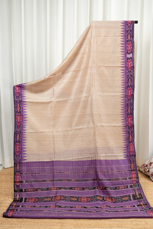 Chhatishgarh Desi Tussar Silk Saree With Ikkat Purple Border