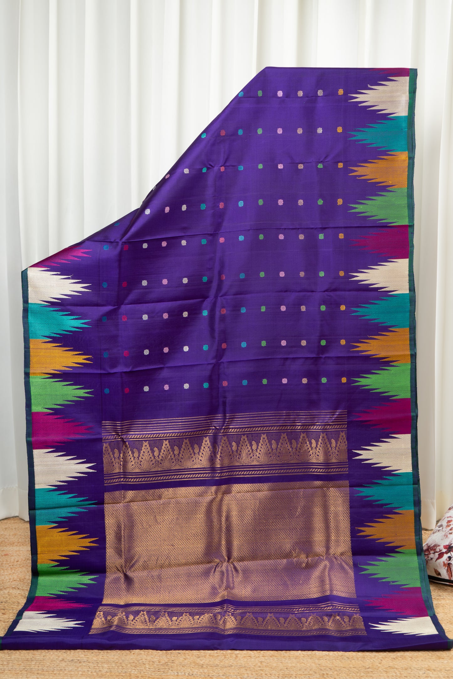 Handwoven Gadwal Pure Silk Saree - Indigo Purple