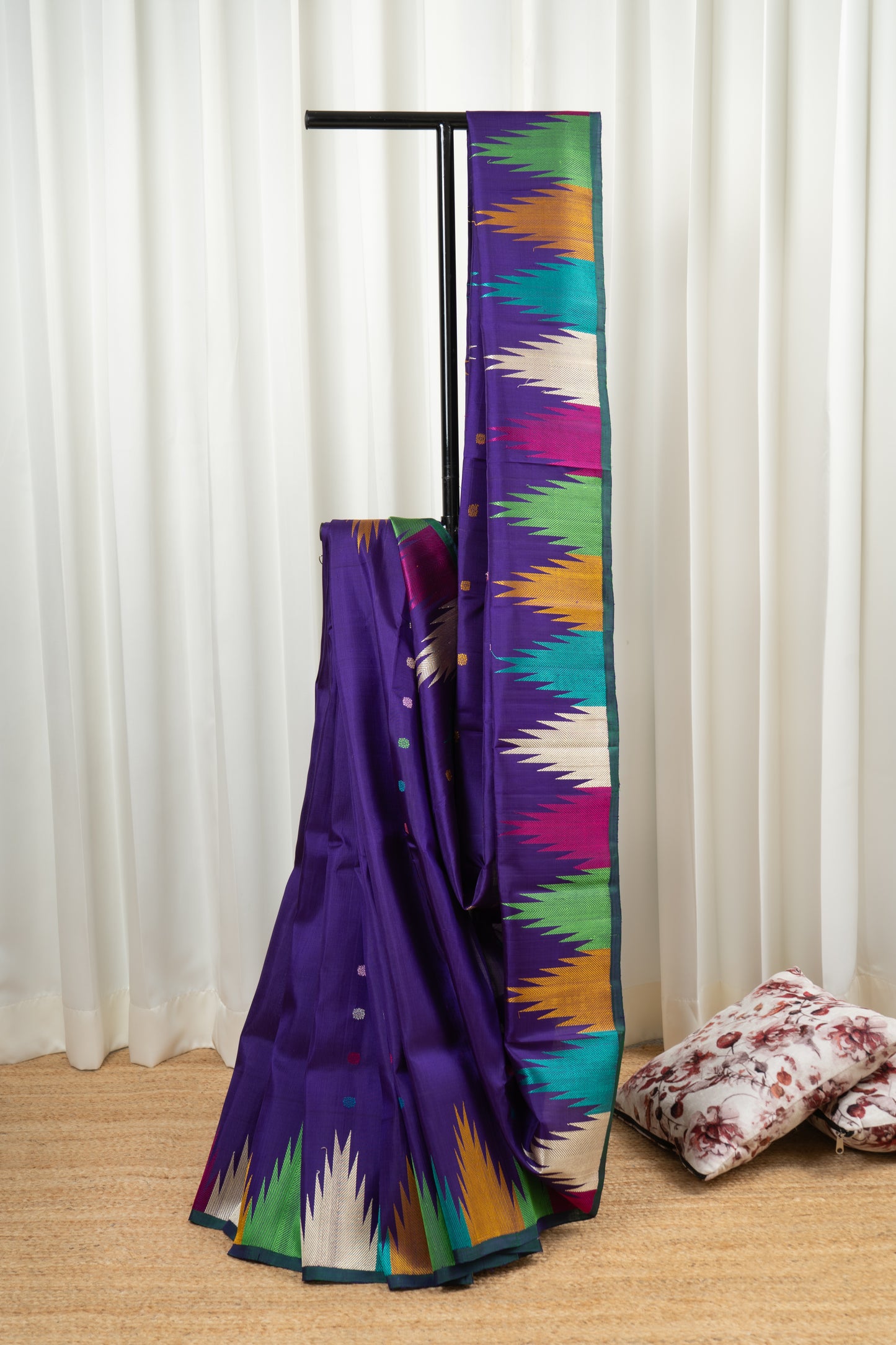 Handwoven Gadwal Pure Silk Saree - Indigo Purple