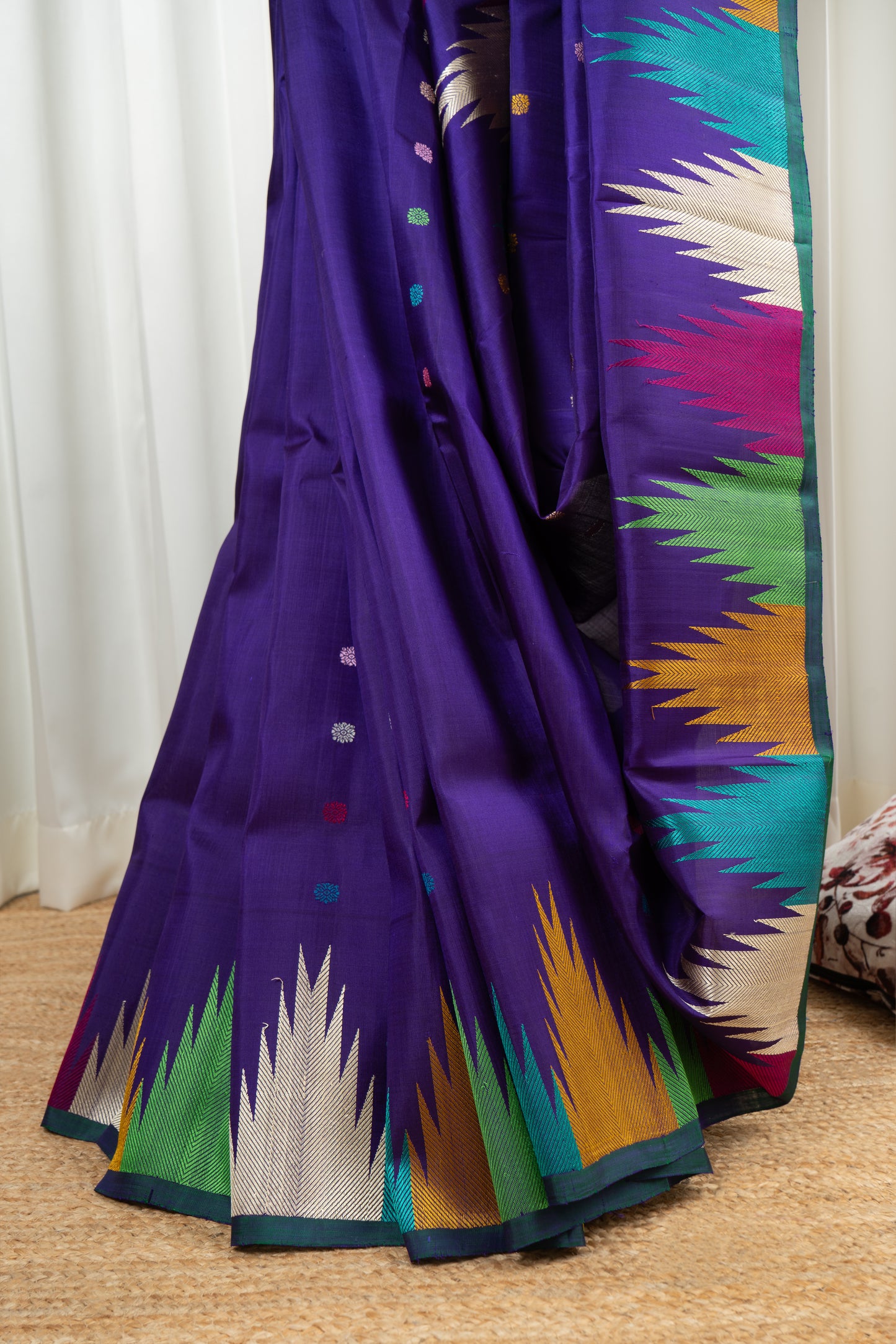 Handwoven Gadwal Pure Silk Saree - Indigo Purple