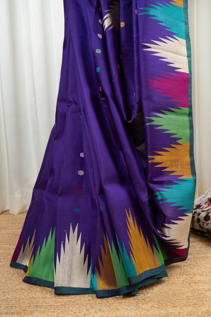 Handwoven Gadwal Pure Silk Saree - Indigo Purple
