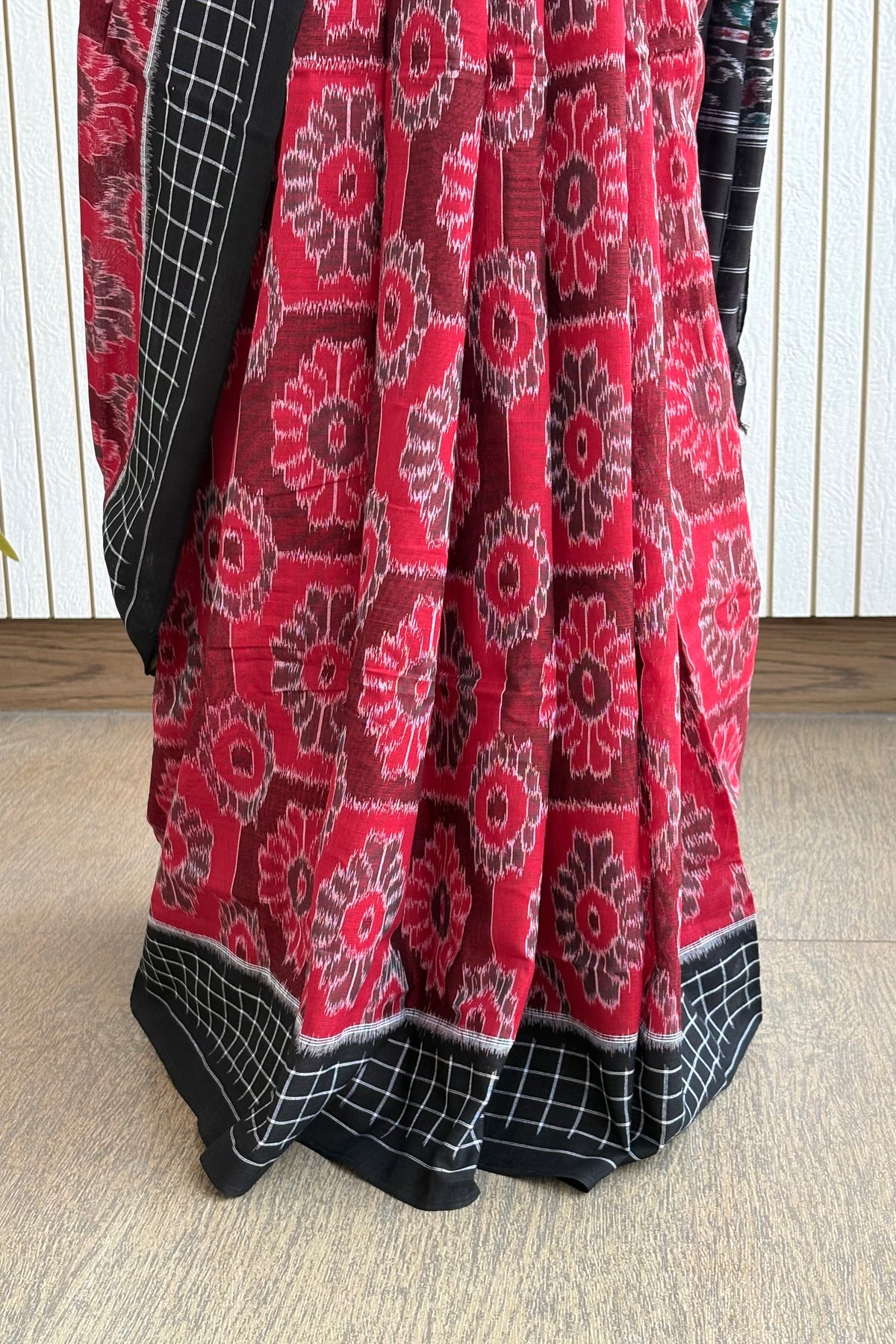 Exclusive Odisha Ikkat Khandua Cotton Saree - Red-Black