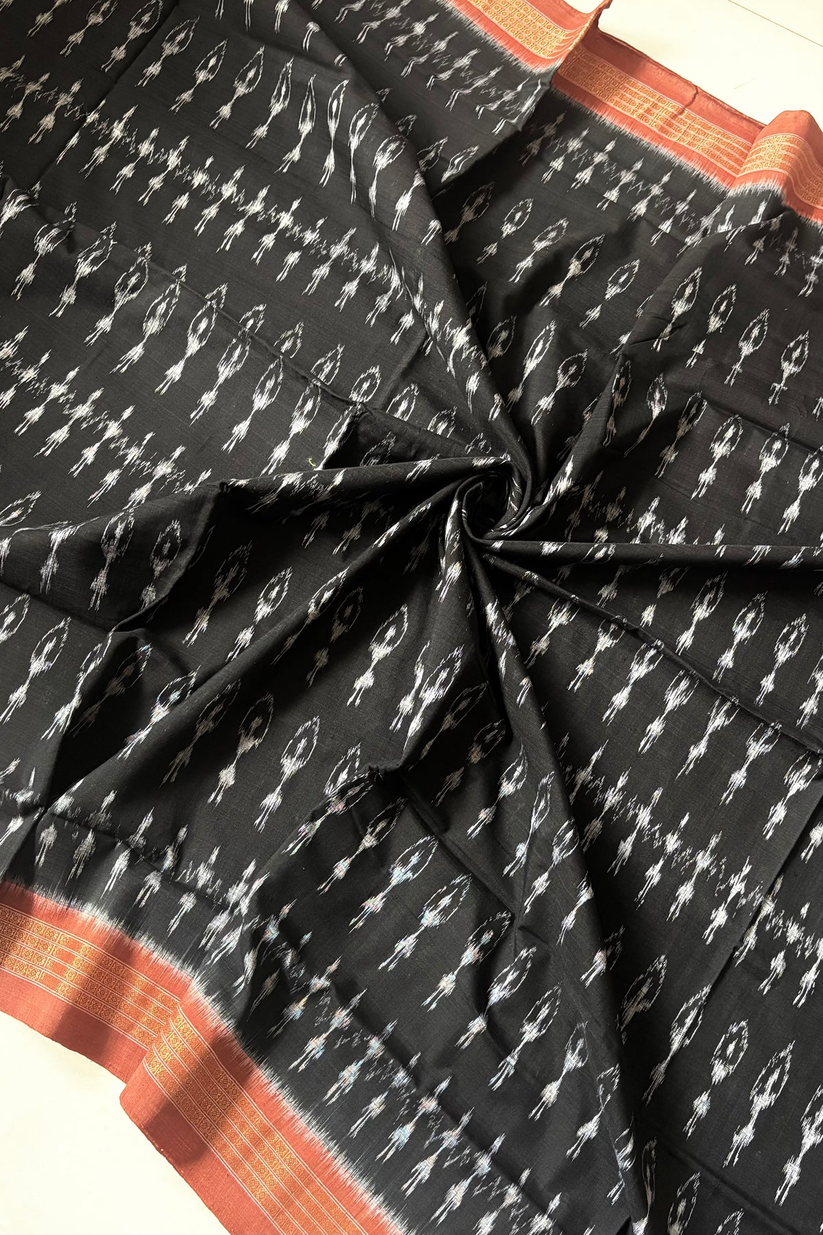 Odisha Ikkat Khandua Cotton Saree - Black
