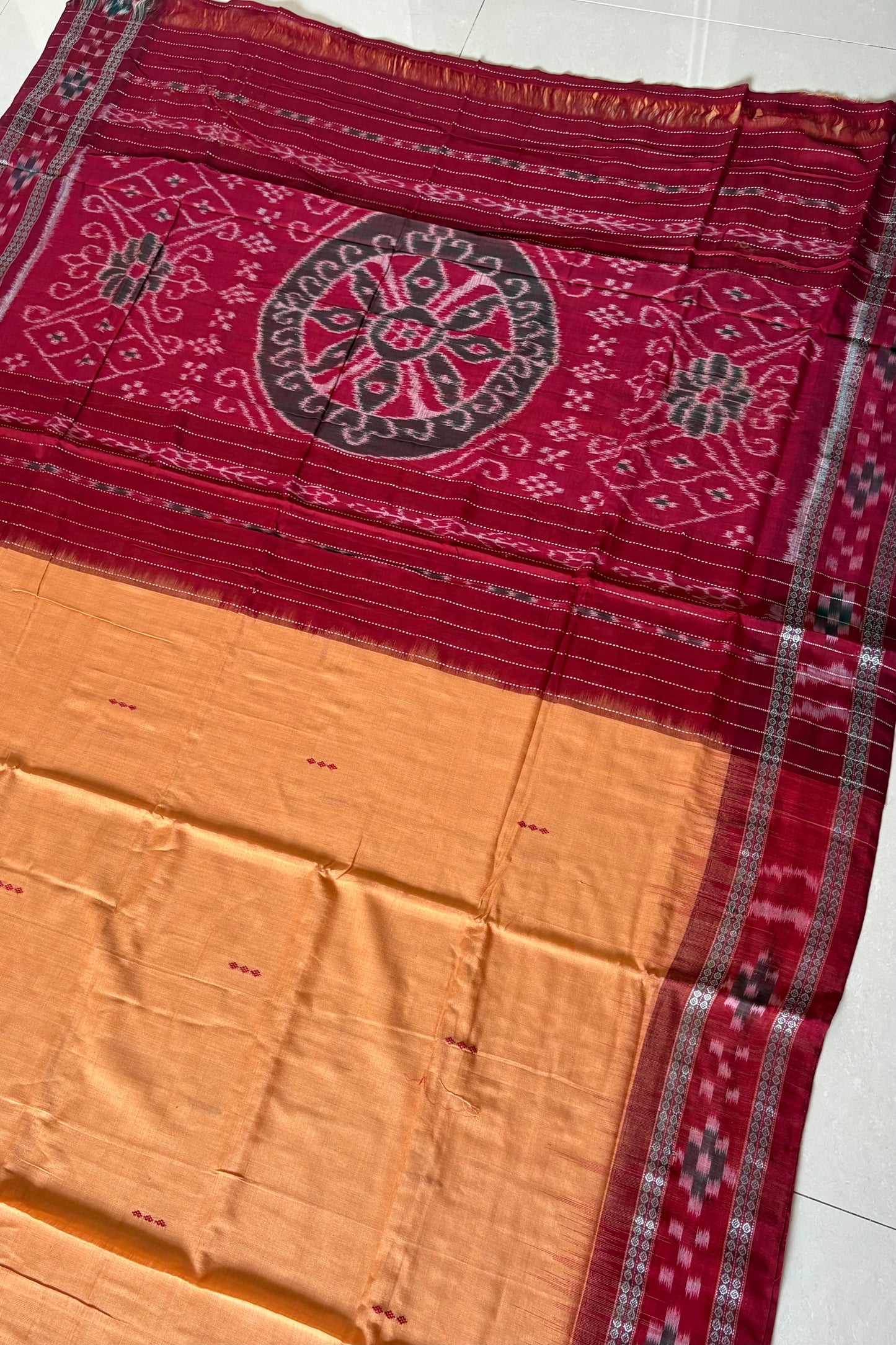 Plain Body Khandua Cotton Saree - Peachy Orange