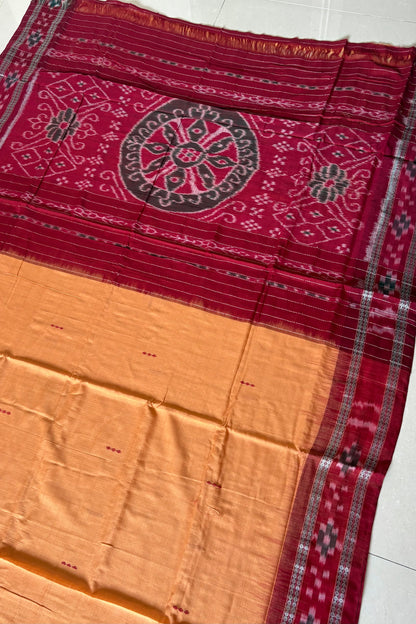 Plain Body Khandua Cotton Saree - Peachy Orange