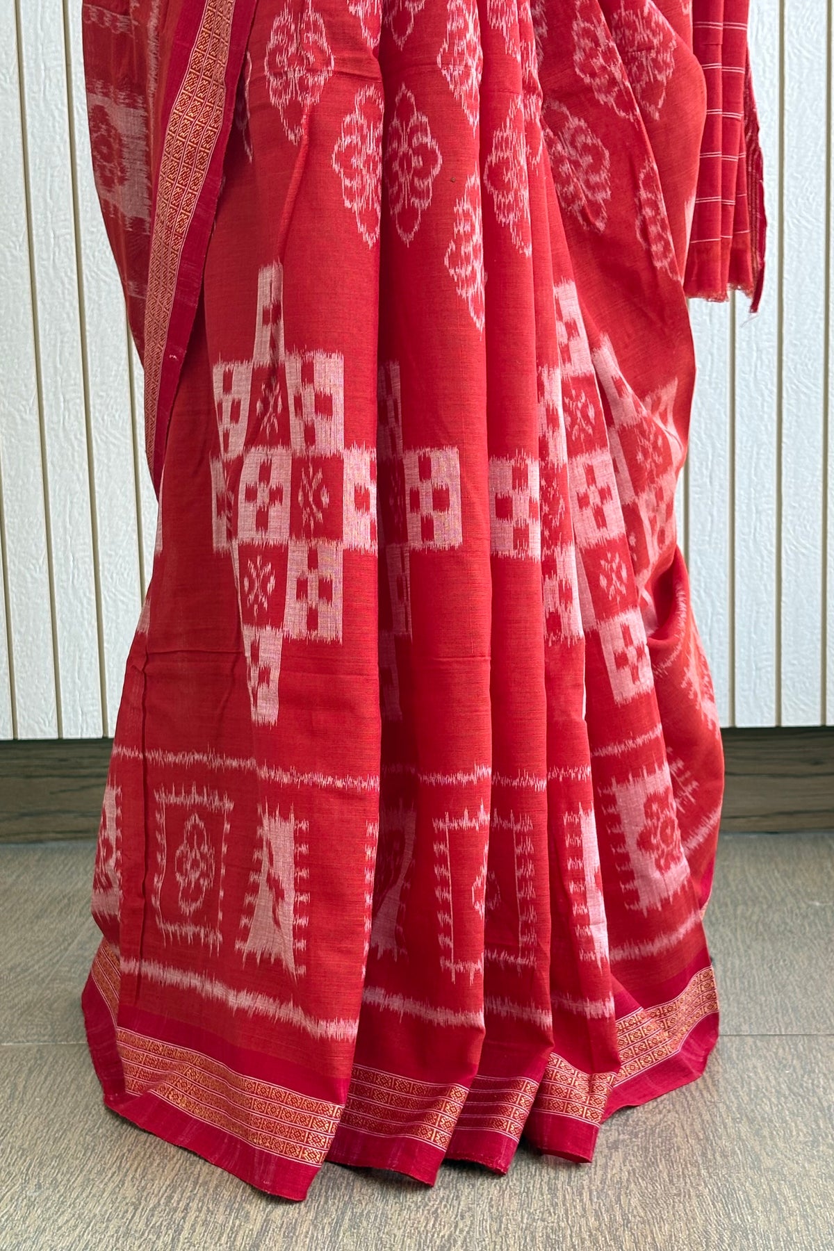 Odisha Ikkat Khandua Cotton Saree - Rust