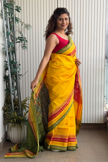 Exclusive Kathifera Odisha Ikkat Khandua Silk Saree - Yellow