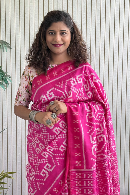 Exclusive Odisha Ikkat Khandua Pure Silk Saree- Pink