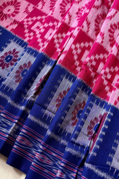 Exclusive Khandua Cotton Saree - Pink & Blue