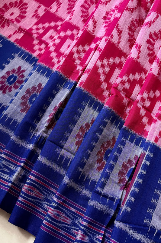 Exclusive Khandua Cotton Saree - Pink & Blue