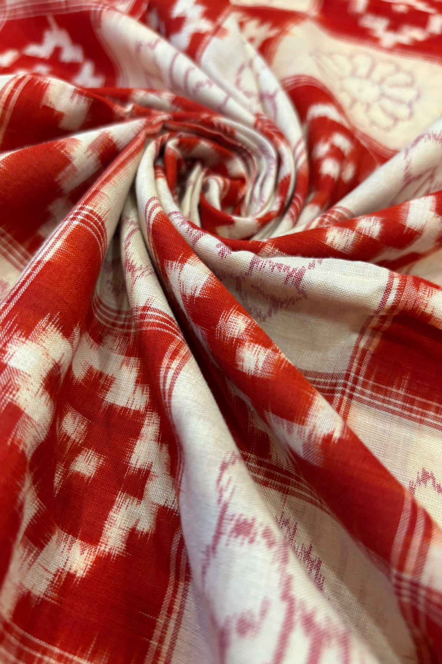 Exclusive Sambalpuri Pure Cotton Saree - Beige & Deep Orange