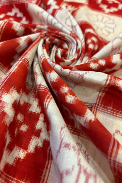 Exclusive Sambalpuri Pure Cotton Saree - Beige & Deep Orange