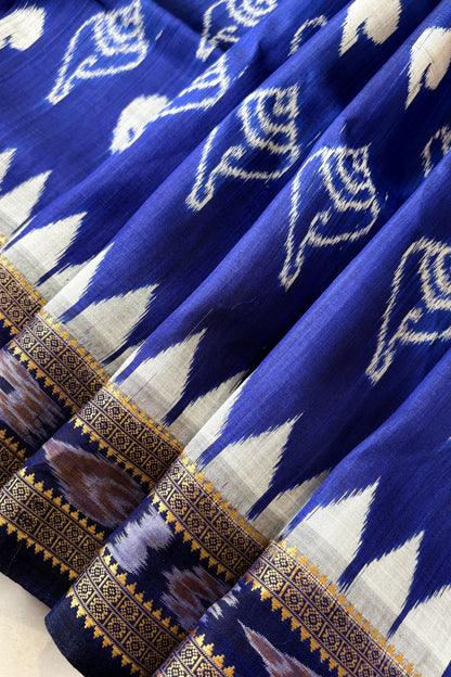 Odisha Ikkat Khandua Silk Saree - Indigo