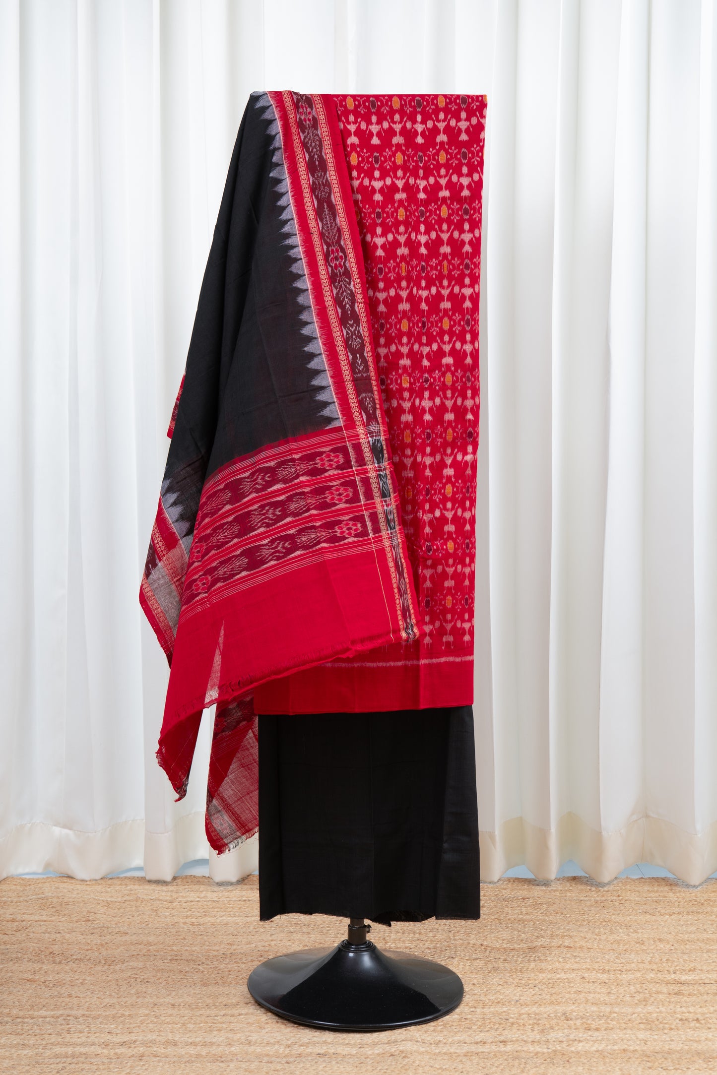 Pure Cotton Sambalpuri Ikkat 3 Piece Dress Material- Red