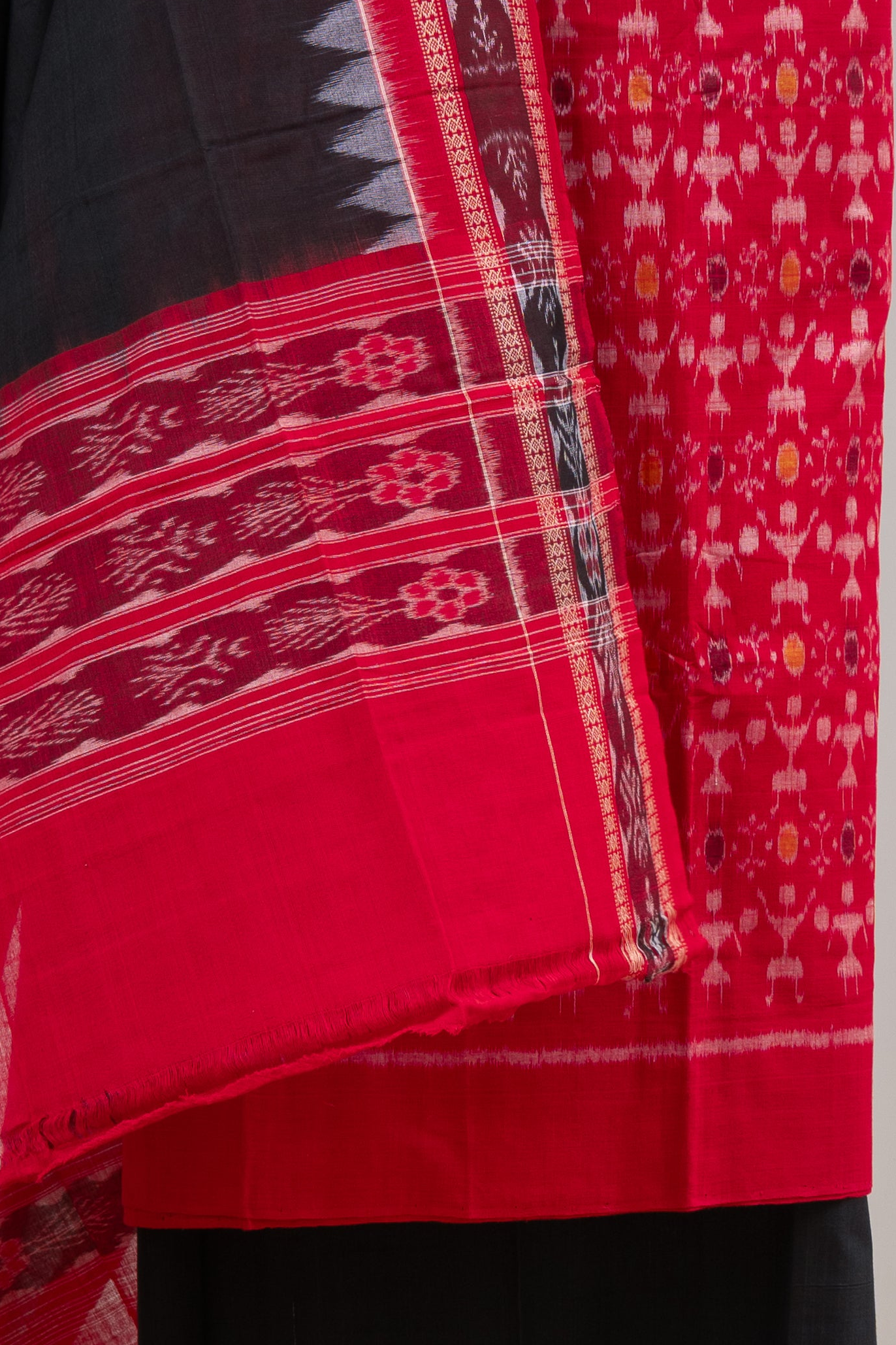 Pure Cotton Sambalpuri Ikkat 3 Piece Dress Material- Red