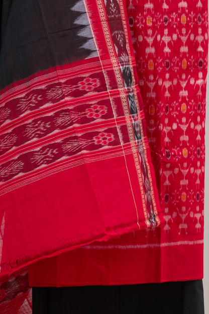 Pure Cotton Sambalpuri Ikkat 3 Piece Dress Material- Red