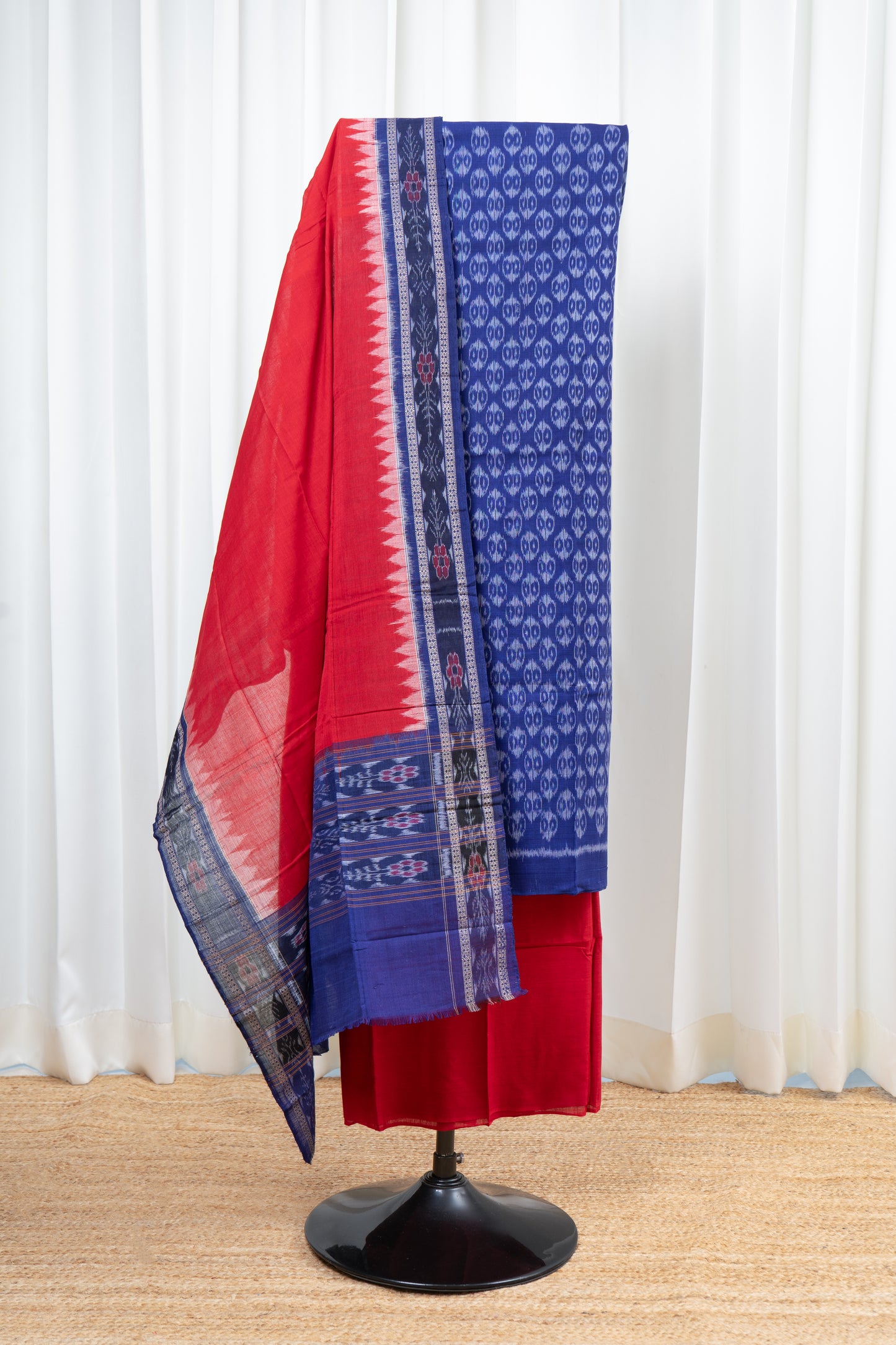 Pure Cotton Sambalpuri Ikkat 3 Piece Dress Material- Navy Blue