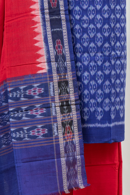 Pure Cotton Sambalpuri Ikkat 3 Piece Dress Material- Navy Blue