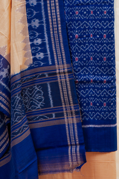 Pure Cotton Sambalpuri Ikkat 3 Piece Dress Material- Indigo