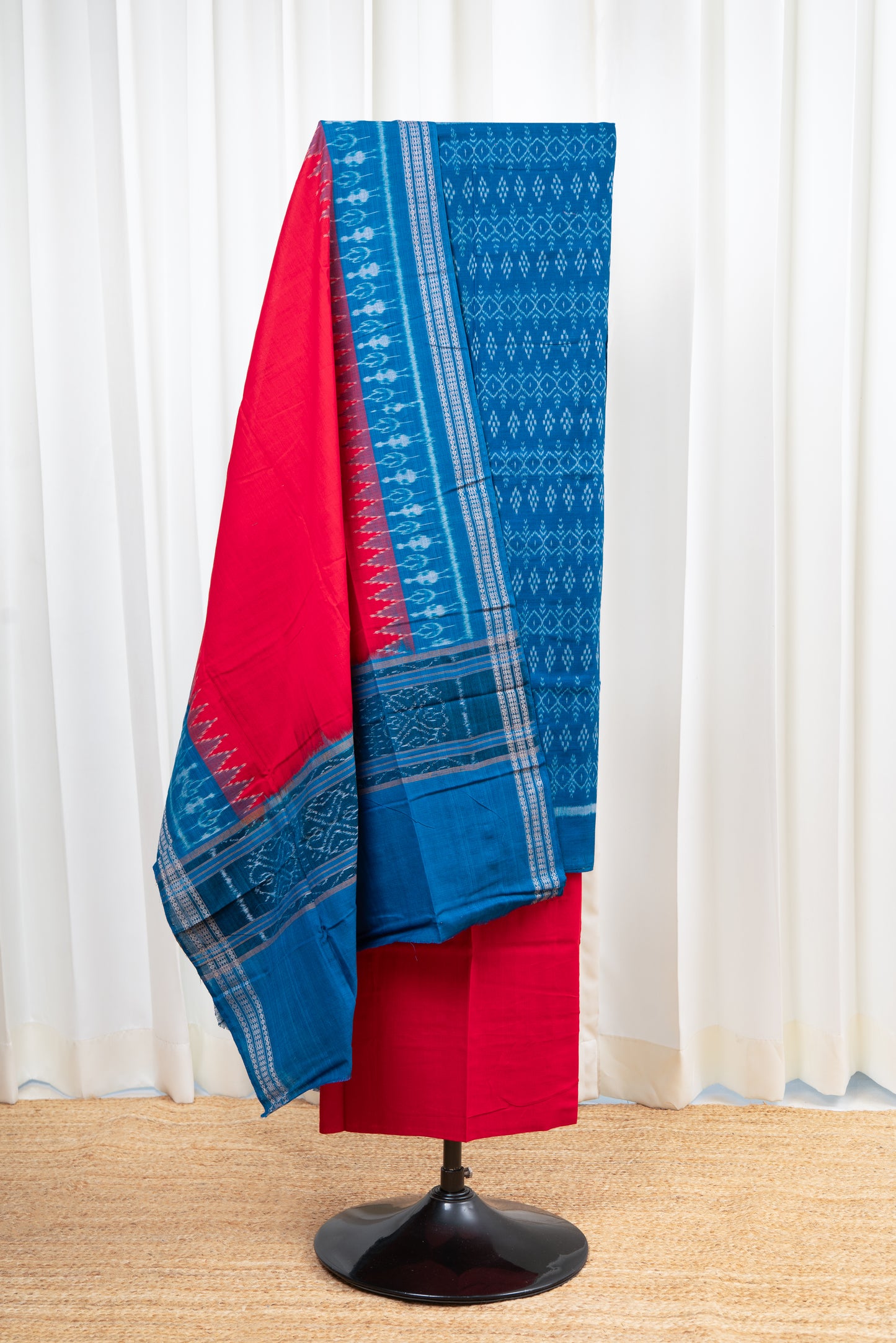 Pure Cotton Sambalpuri Ikkat 3 Piece Dress Material- Teal Blue