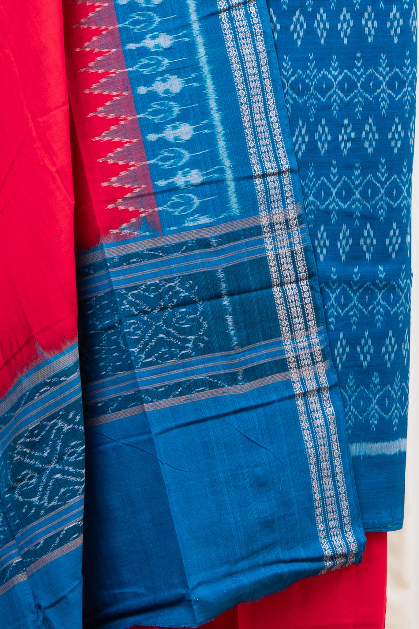 Pure Cotton Sambalpuri Ikkat 3 Piece Dress Material- Teal Blue