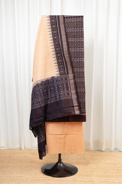 Pure Cotton Sambalpuri Ikkat 3 Piece Dress Material- Dark Coffee