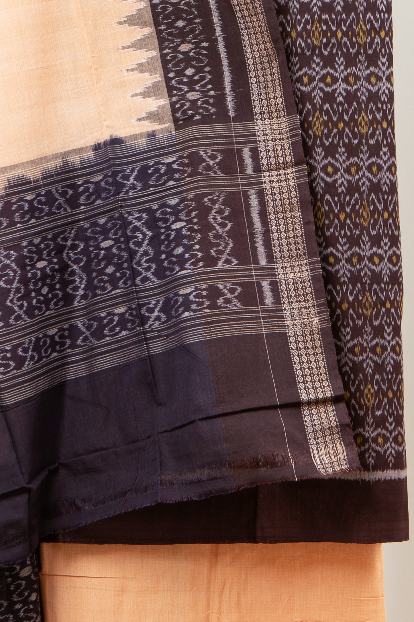 Pure Cotton Sambalpuri Ikkat 3 Piece Dress Material- Dark Coffee