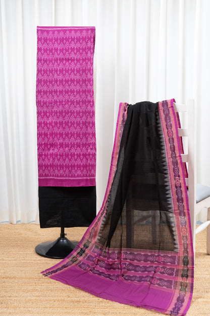 Pure Cotton Sambalpuri Ikkat 3 Piece Dress Material- Purple
