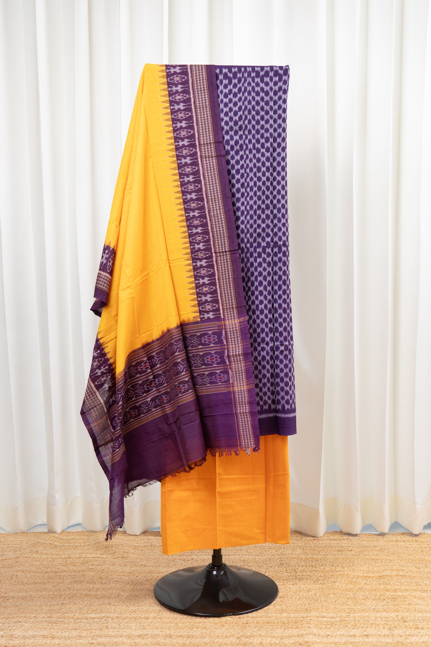 Pure Cotton Sambalpuri Ikkat 3 Piece Dress Material- Aubergine