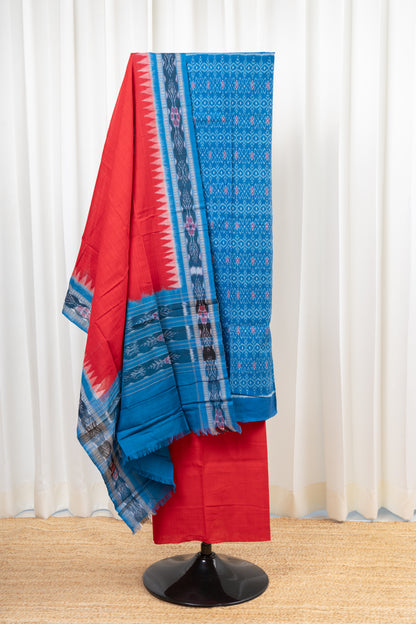 Pure Cotton Sambalpuri Ikkat 3 Piece Dress Material- Azure Blue