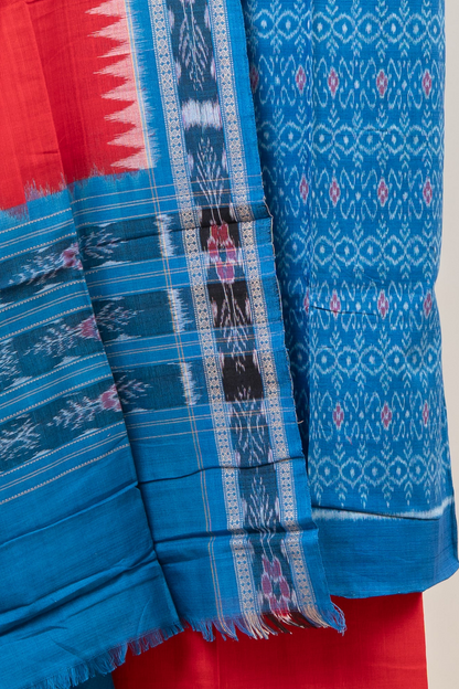 Pure Cotton Sambalpuri Ikkat 3 Piece Dress Material- Azure Blue