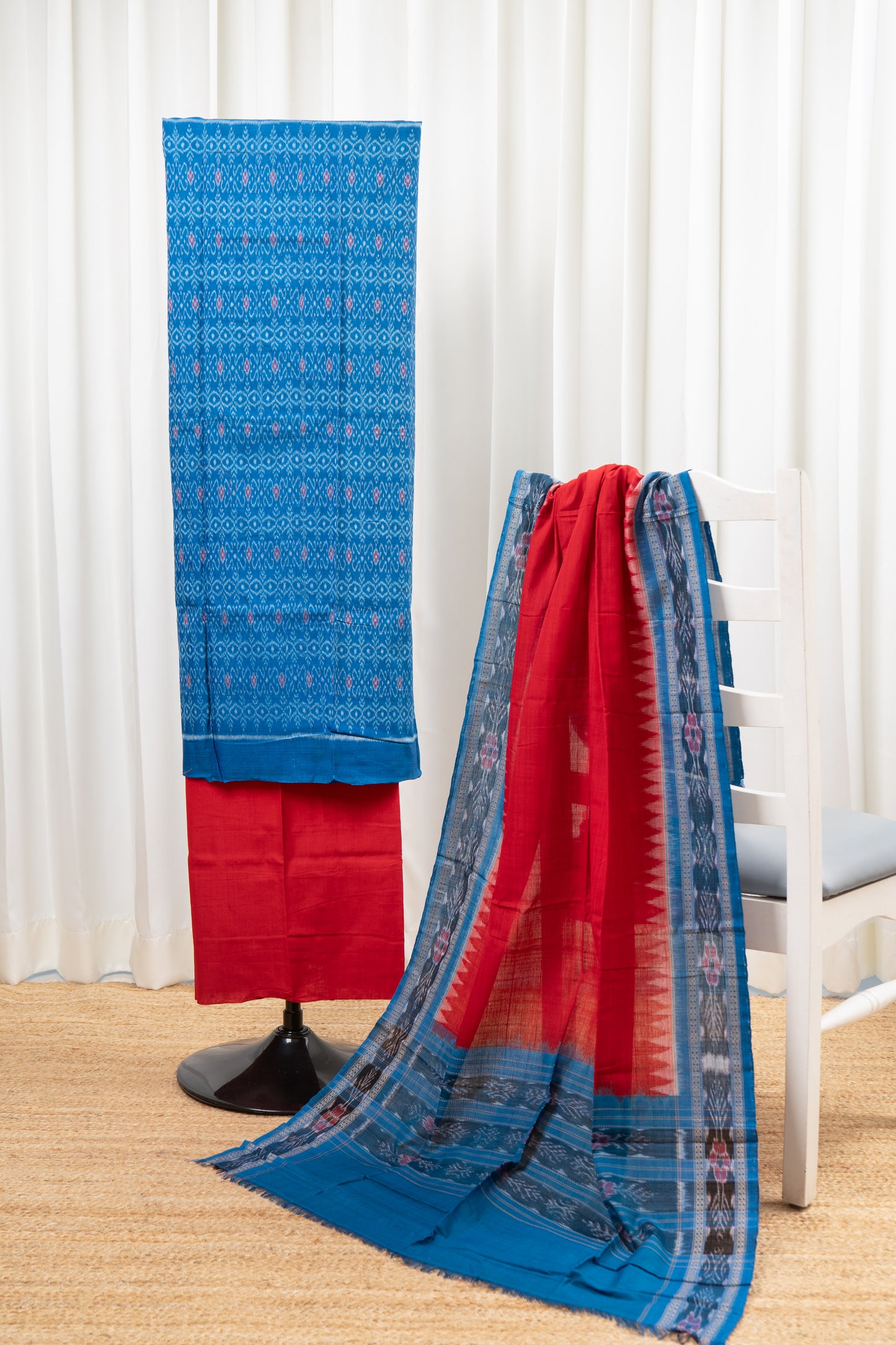 Pure Cotton Sambalpuri Ikkat 3 Piece Dress Material- Azure Blue