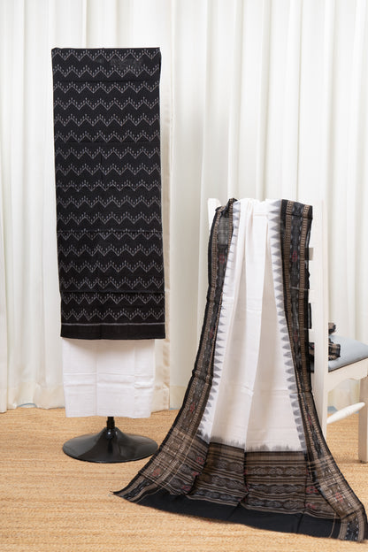 Pure Cotton Sambalpuri Ikkat 3 Piece Dress Material- Black